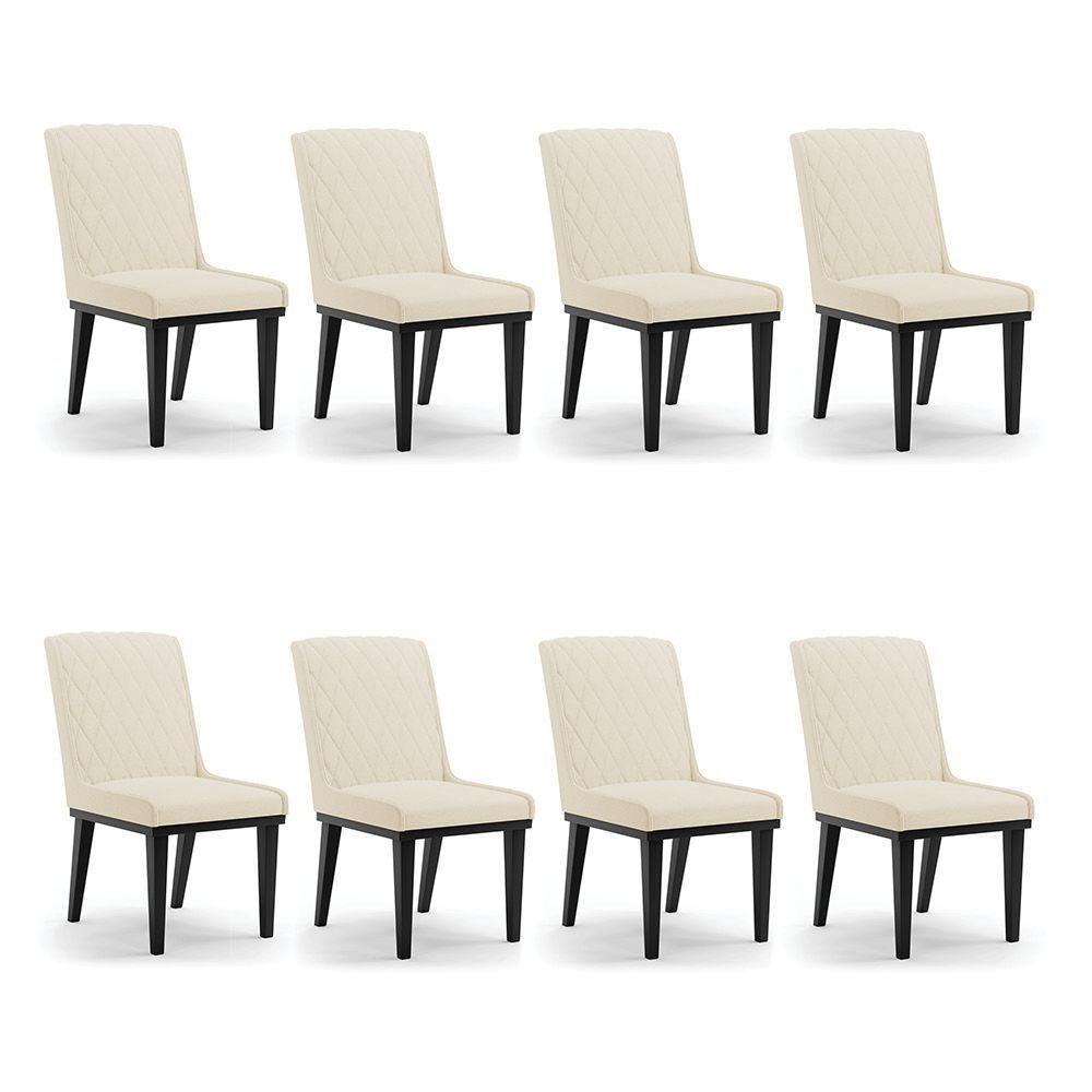 Cadeira Sala De Jantar Base Madeira Preto Kit 8 Sofia Linho D03 - D'rossi Cor Bege - 1
