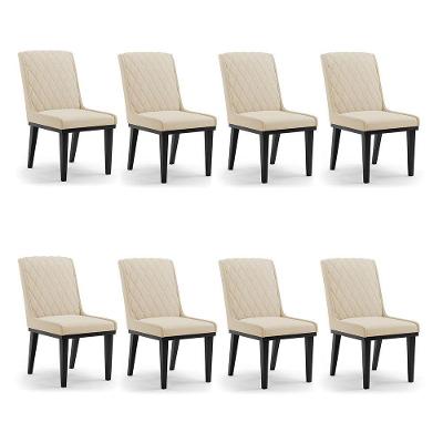 Cadeira Sala De Jantar Base Madeira Preto Kit 8 Sofia Suede Bege D03 - D'rossi