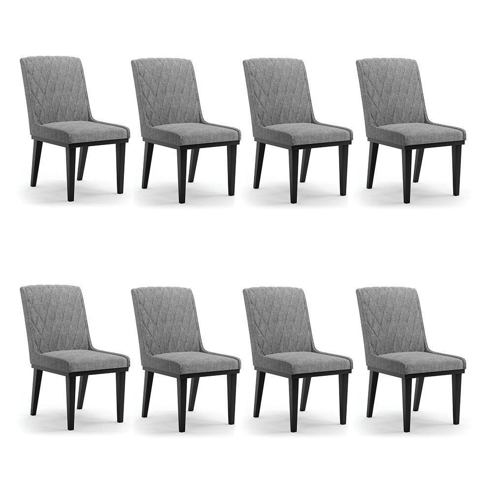 Cadeira Sala De Jantar Base Madeira Preto Kit 8 Sofia Linho Grafite A26 D03 - D'rossi - 1