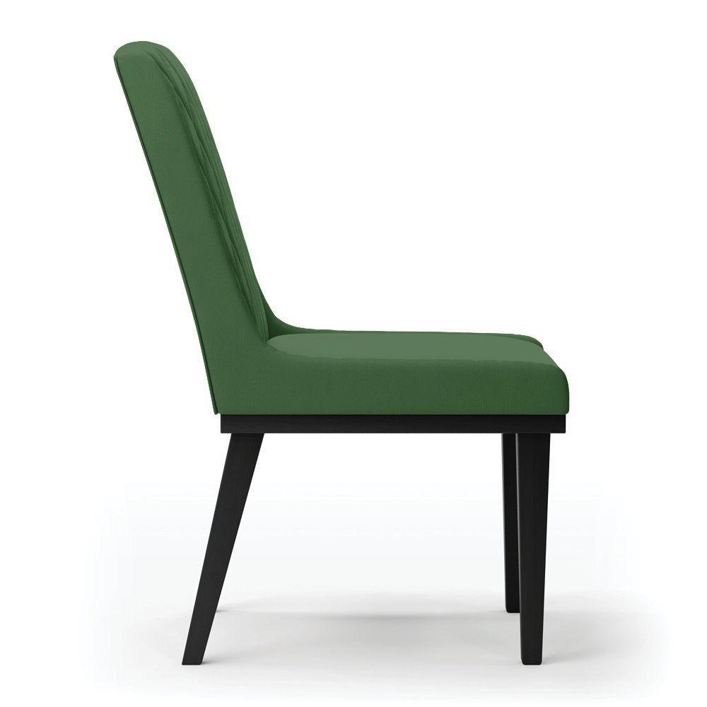 Cadeira Sala De Jantar Base Madeira Preto Sofia Suede D03 - D'rossi Cor Verde - 1