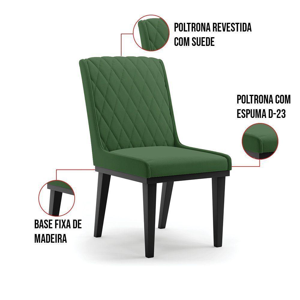 Cadeira Sala De Jantar Base Madeira Preto Sofia Suede D03 - D'rossi Cor Verde - 4