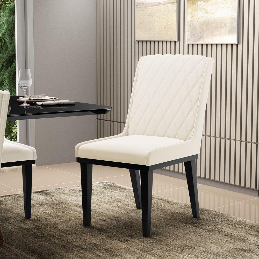 Cadeira Sala De Jantar Base Madeira Preto Sofia Veludo D03 - D'rossi Cor Bege - 7