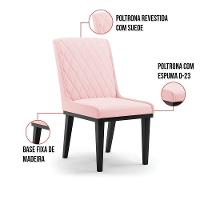Cadeira Sala De Jantar Base Madeira Preto Sofia Suede Rosa Bebê D03 - D'rossi - 5