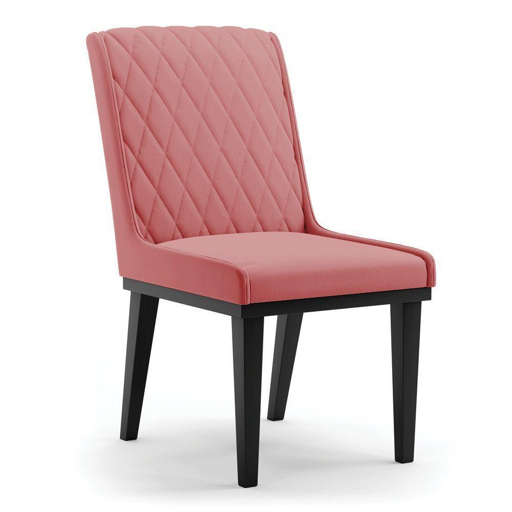 Cadeira Sala De Jantar Base Madeira Preto Sofia Suede D03 - D'rossi Cor Rose - 6