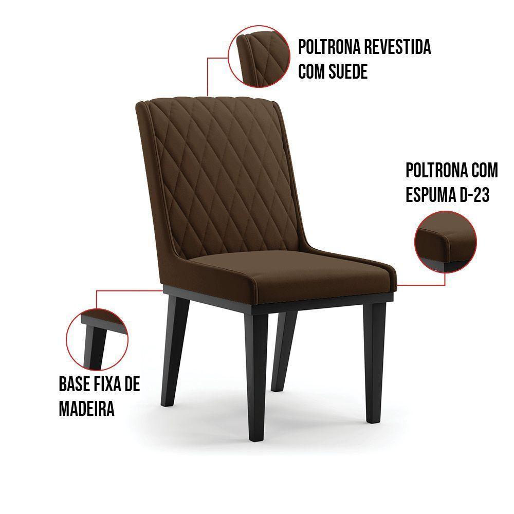 Cadeira Sala De Jantar Base Madeira Preto Sofia Suede D03 - D'rossi Cor Marrom - 4