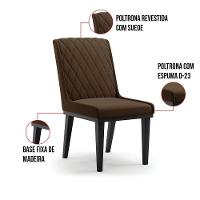 Cadeira Sala De Jantar Base Madeira Preto Sofia Suede D03 - D'rossi Cor Marrom