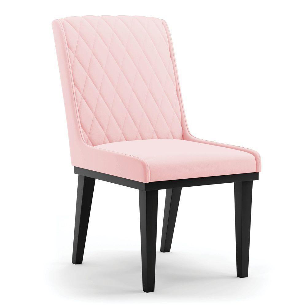 Cadeira Sala De Jantar Base Madeira Preto Sofia Suede D03 - D'rossi Cor Rosa Bebê - 7