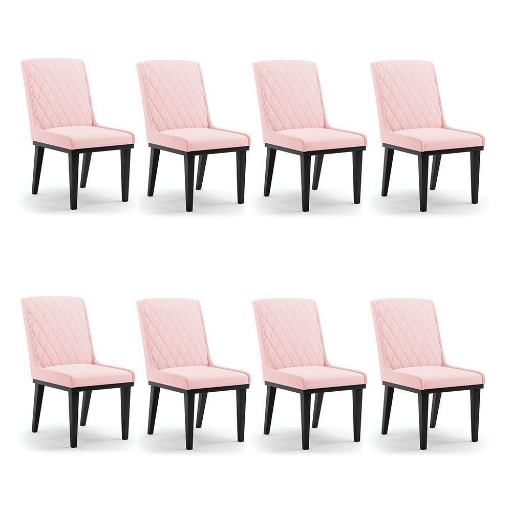Cadeira Sala De Jantar Base Madeira Preto Kit 8 Sofia Suede Rosa Bebê D03 - D'rossi - 1