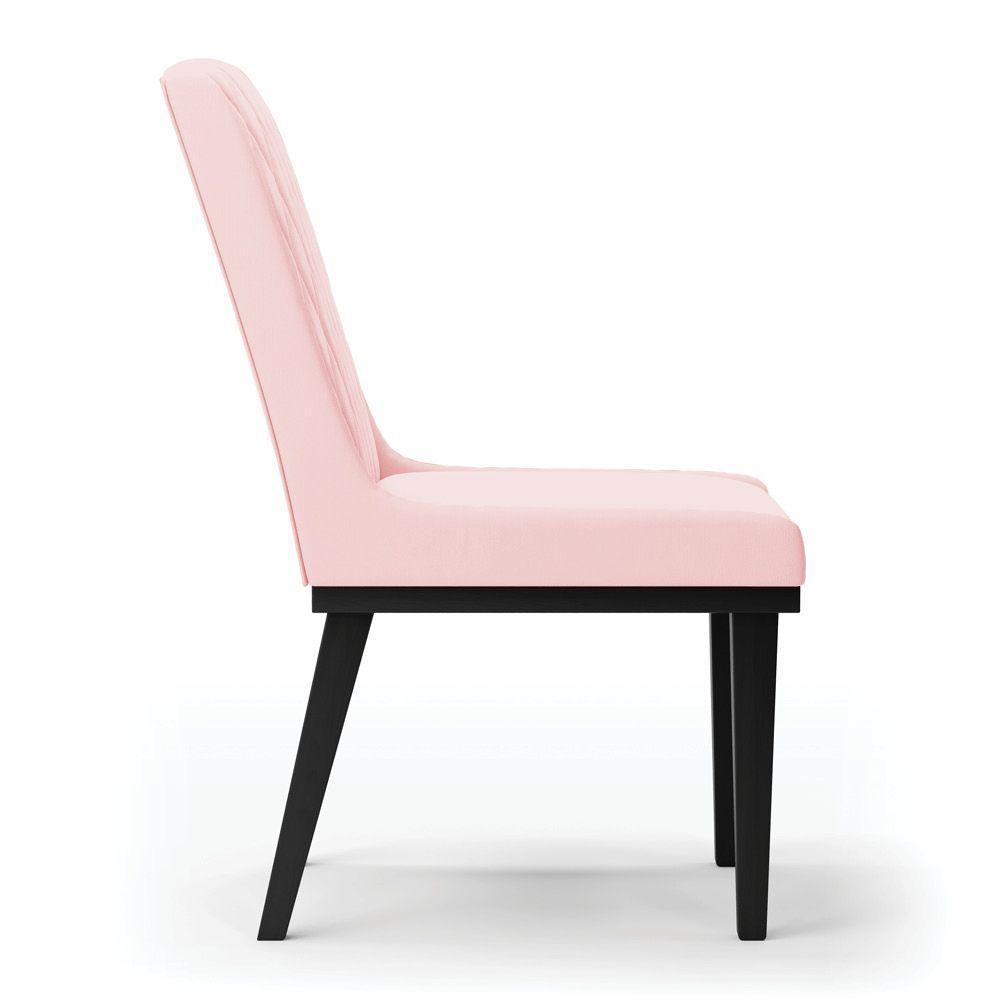 Cadeira Sala De Jantar Base Madeira Preto Kit 8 Sofia Suede Rosa Bebê D03 - D'rossi - 4