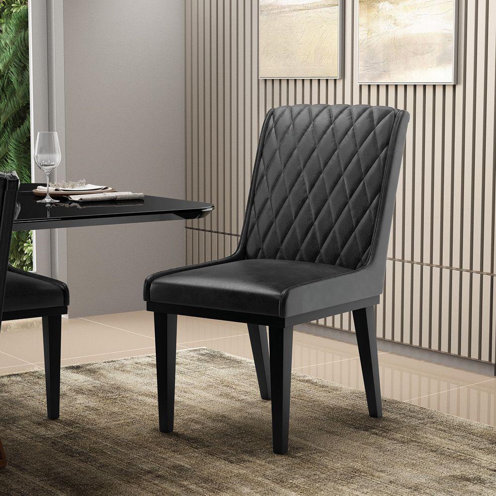 Cadeira Sala De Jantar Base Madeira Preto Sofia Sintético Pu Preto D03 - D'rossi - 6