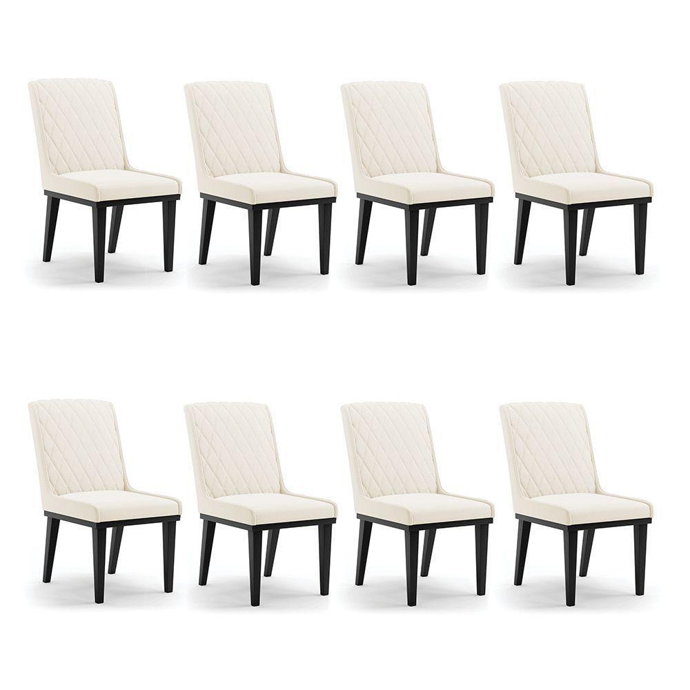 Cadeira Sala De Jantar Base Madeira Preto Kit 8 Sofia Veludo D03 - D'rossi Cor Bege - 2