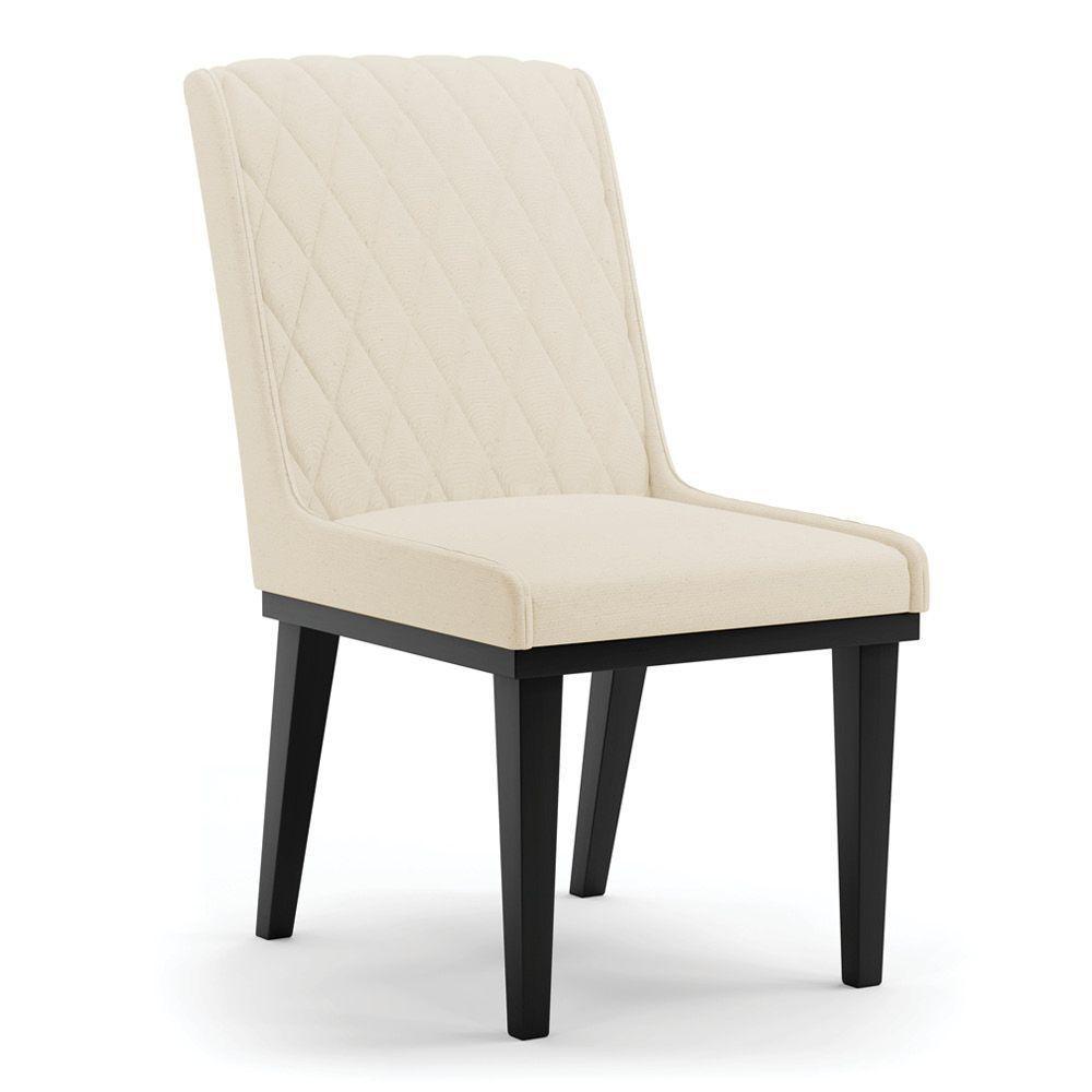 Cadeira Sala De Jantar Base Madeira Preto Sofia Linho D03 - D'rossi Cor Bege - 1