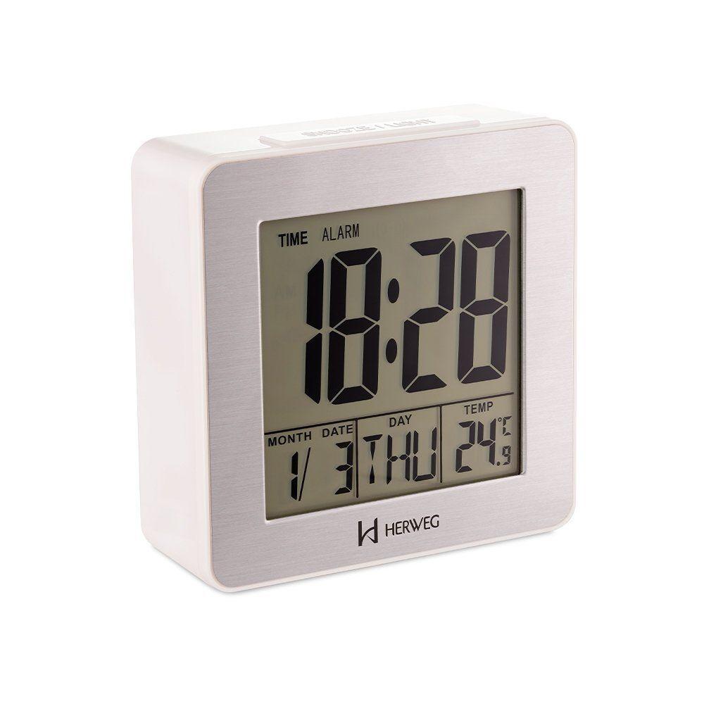 Relógio Despertador Herweg Digital Branco Quadrado Alumínio 2985-021 - 6