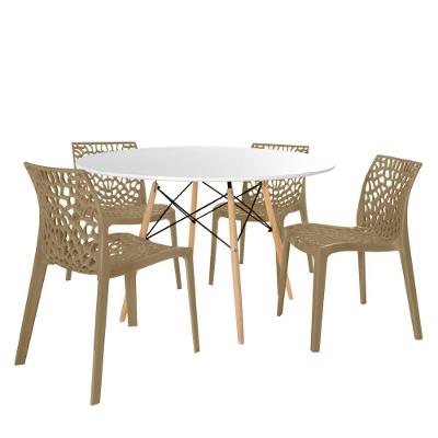 Conjunto Mesa De Jantar Redonda Eiffel Branca 120cm Com 4 Cadeiras Gruvyer - Nude