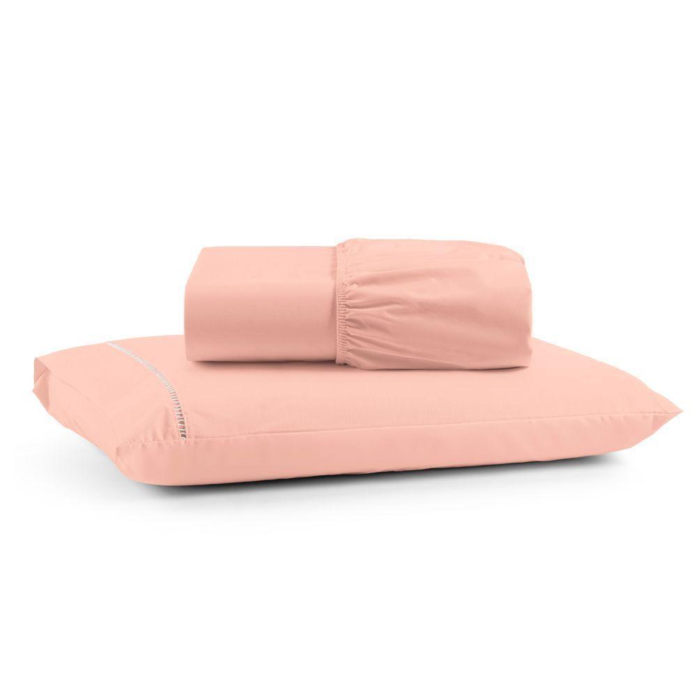 Jogo Cama Lençol Bali Solteiro Percal 180 Fios 100% Algodão Ponto Palito 2 Peças - Salmão - 1