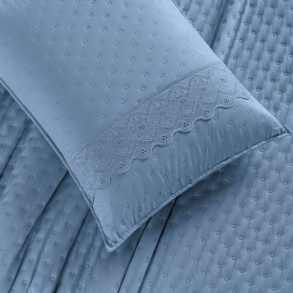 Kit Cobre Leito Colcha Nobre Queen 3 Peças Micropercal 200 Fios Matelado - Azul Serenity - 2