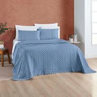 Kit Cobre Leito Colcha Nobre Queen 3 Peças Micropercal 200 Fios Matelado - Azul Serenity