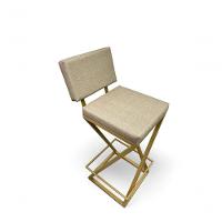 Banqueta Zênite Com Encosto Estofada Metalon Dourado Bege - 65cm