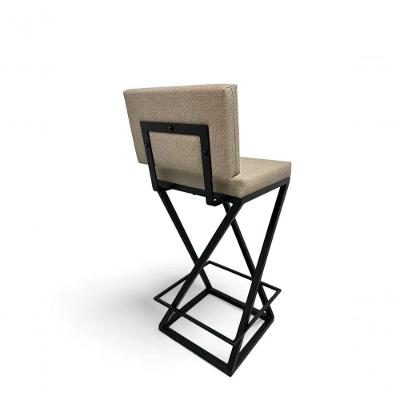 Banqueta Zênite Com Encosto - Preto - Assento Estofado Bege - 75cm