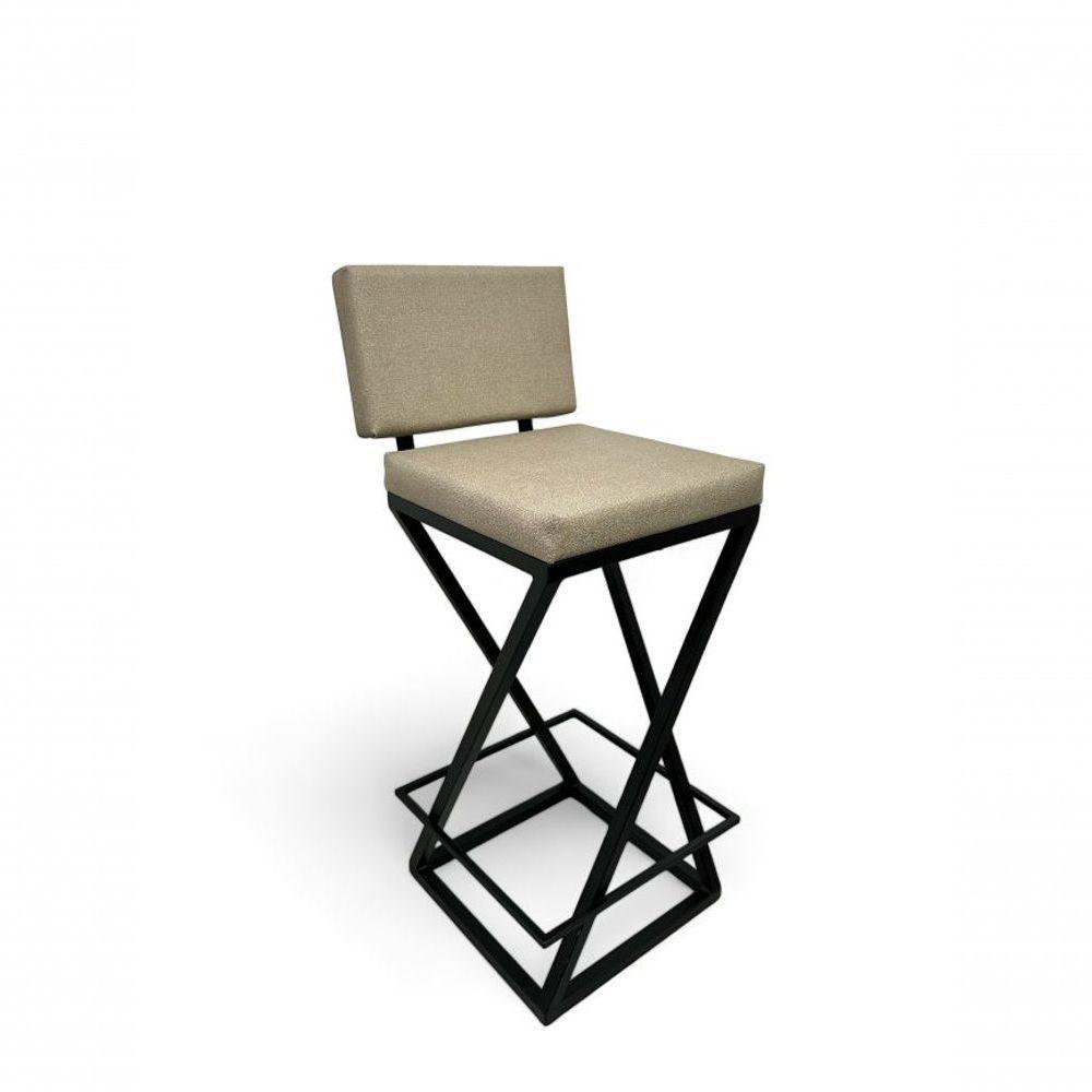 Banqueta Zênite Com Encosto - Preto - Assento Estofado Bege - 65cm - 1