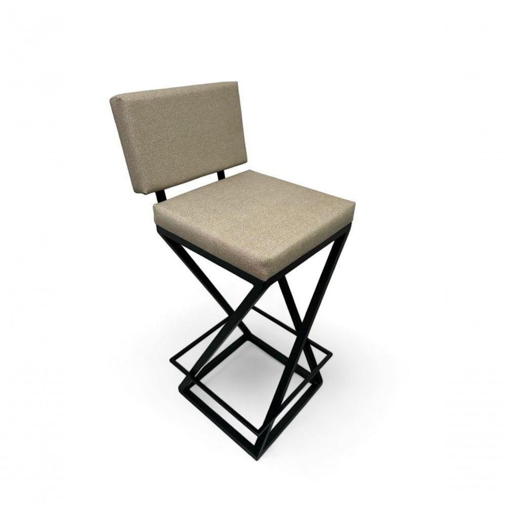 Banqueta Zênite Com Encosto - Preto - Assento Estofado Bege - 65cm - 2