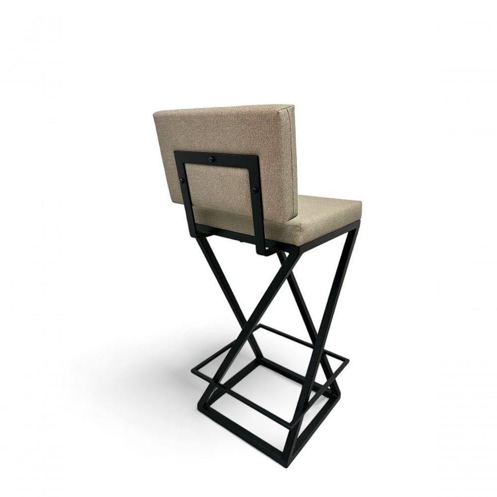 Banqueta Zênite Com Encosto - Preto - Assento Estofado Bege - 65cm - 3