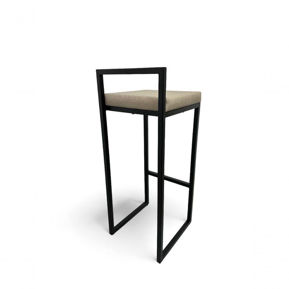 Banqueta Quadro Com Encosto Estofada Metalon Preto Bege - 65cm - 3