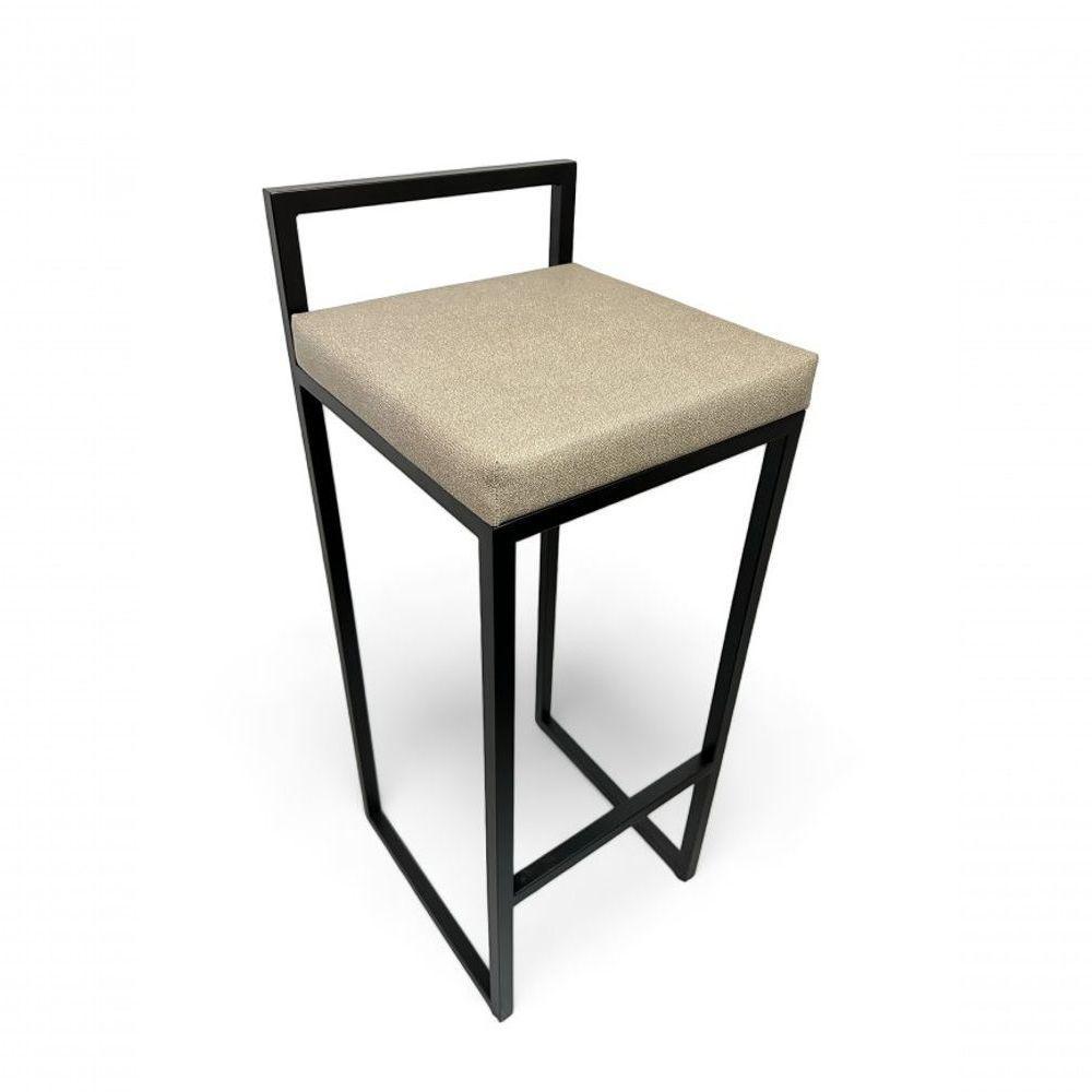 Banqueta Quadro Com Encosto Estofada Metalon Preto Bege - 65cm - 5