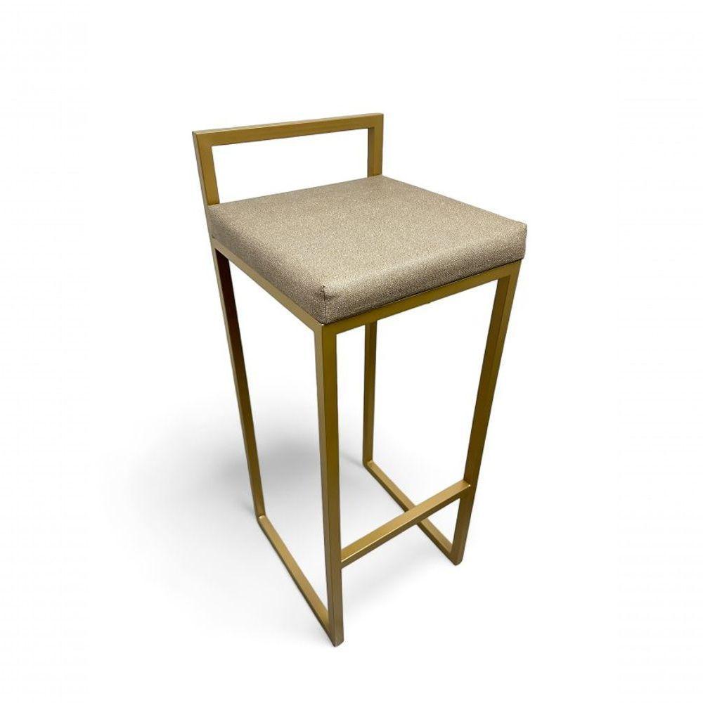 Banqueta Quadro Com Encosto Estofada Metalon Dourado Bege - 65cm - 1