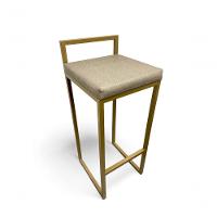 Banqueta Quadro Com Encosto Estofada Metalon Dourado Bege - 65cm - 2