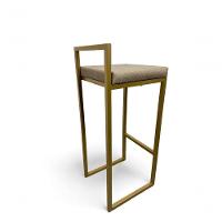 Banqueta Quadro Com Encosto Estofada Metalon Dourado Bege - 65cm - 3