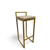 Banqueta Quadro Com Encosto Estofada Metalon Dourado Bege - 65cm