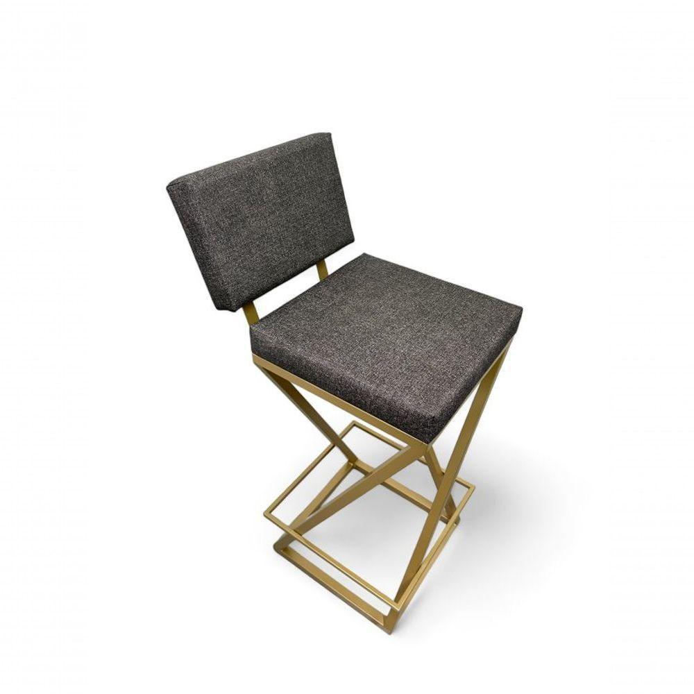 Banqueta Zênite Com Encosto Estofada Metalon Dourado Cinza - 75cm - 1