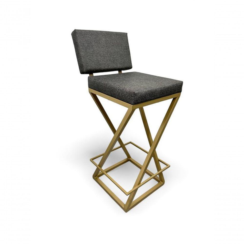 Banqueta Zênite Com Encosto Estofada Metalon Dourado Cinza - 75cm - 5