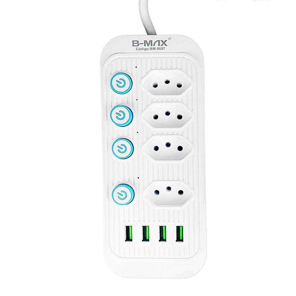 Filtro De Linha Com Usb 2.1a Extensao 4 Tomadas B-max 2m - 4