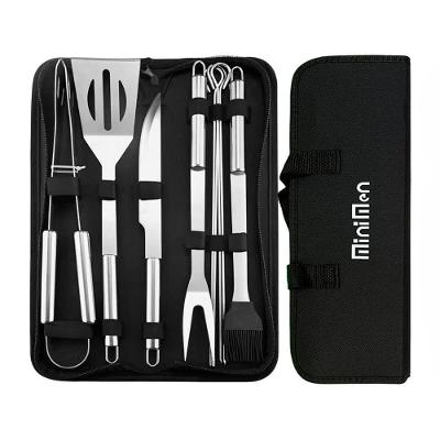 Kit Churrasco 9 Peças Aço Inox+bolsa Com Alça Alta Qualidade