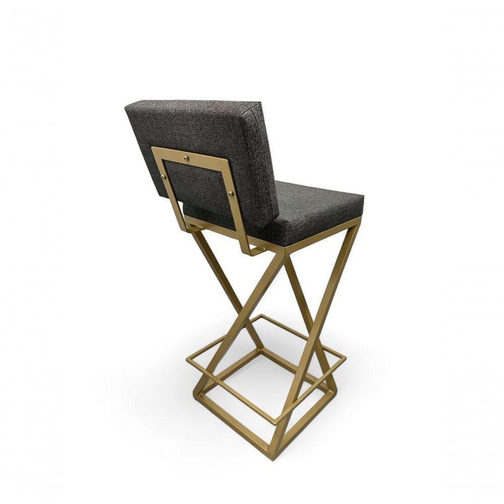 Banqueta Zênite Com Encosto Estofada Metalon Dourado Cinza - 65cm - 1