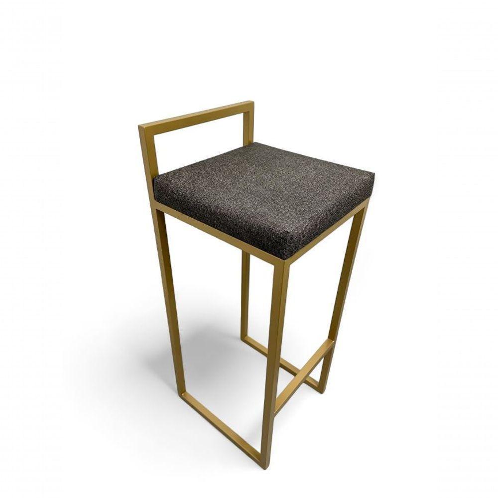 Banqueta Quadro Com Encosto Estofada Metalon Dourado Cinza - 75cm - 1