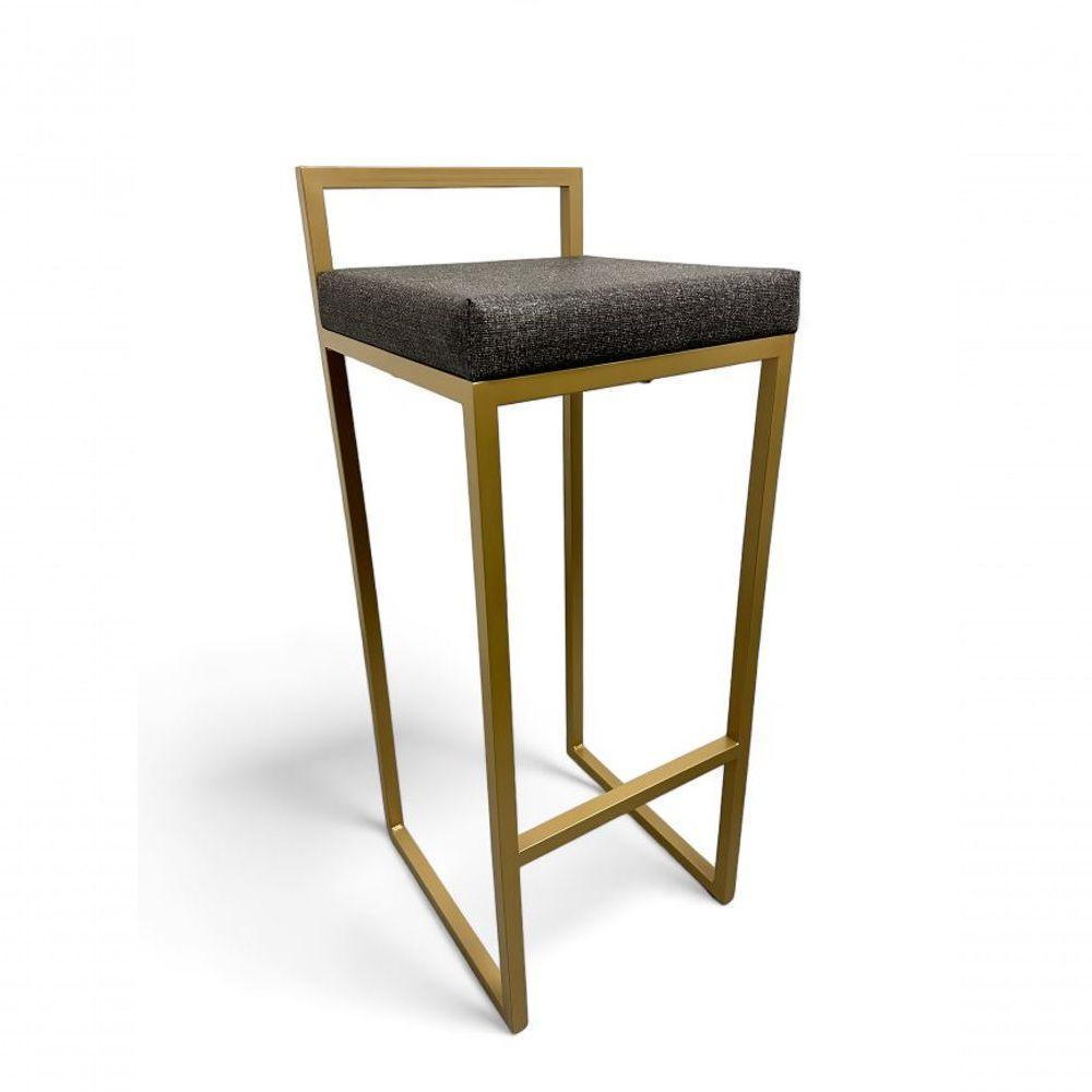 Banqueta Quadro Com Encosto Estofada Metalon Dourado Cinza - 75cm - 5