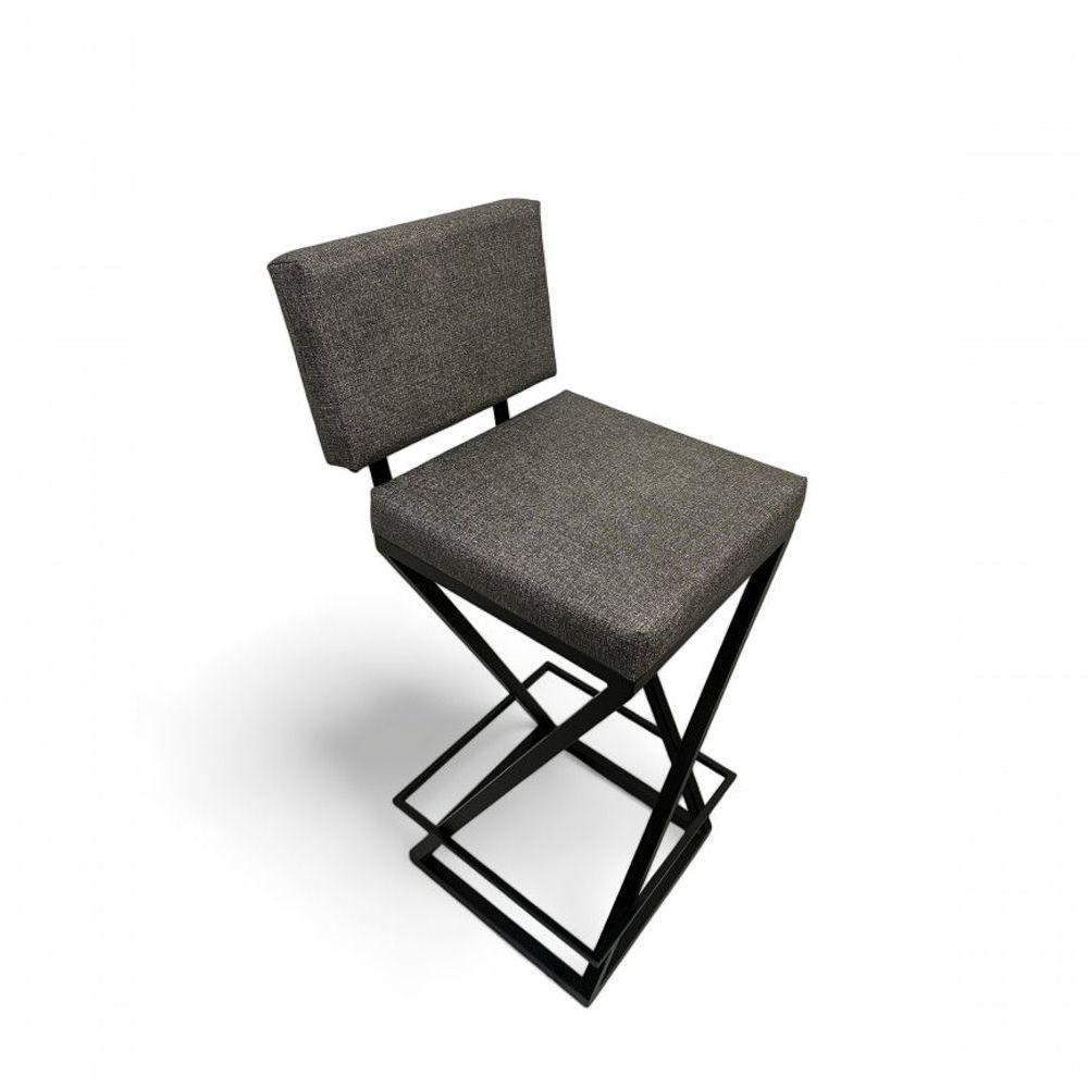 Banqueta Zênite Com Encosto - Preto - Assento Estofado Cinza - 65cm - 3