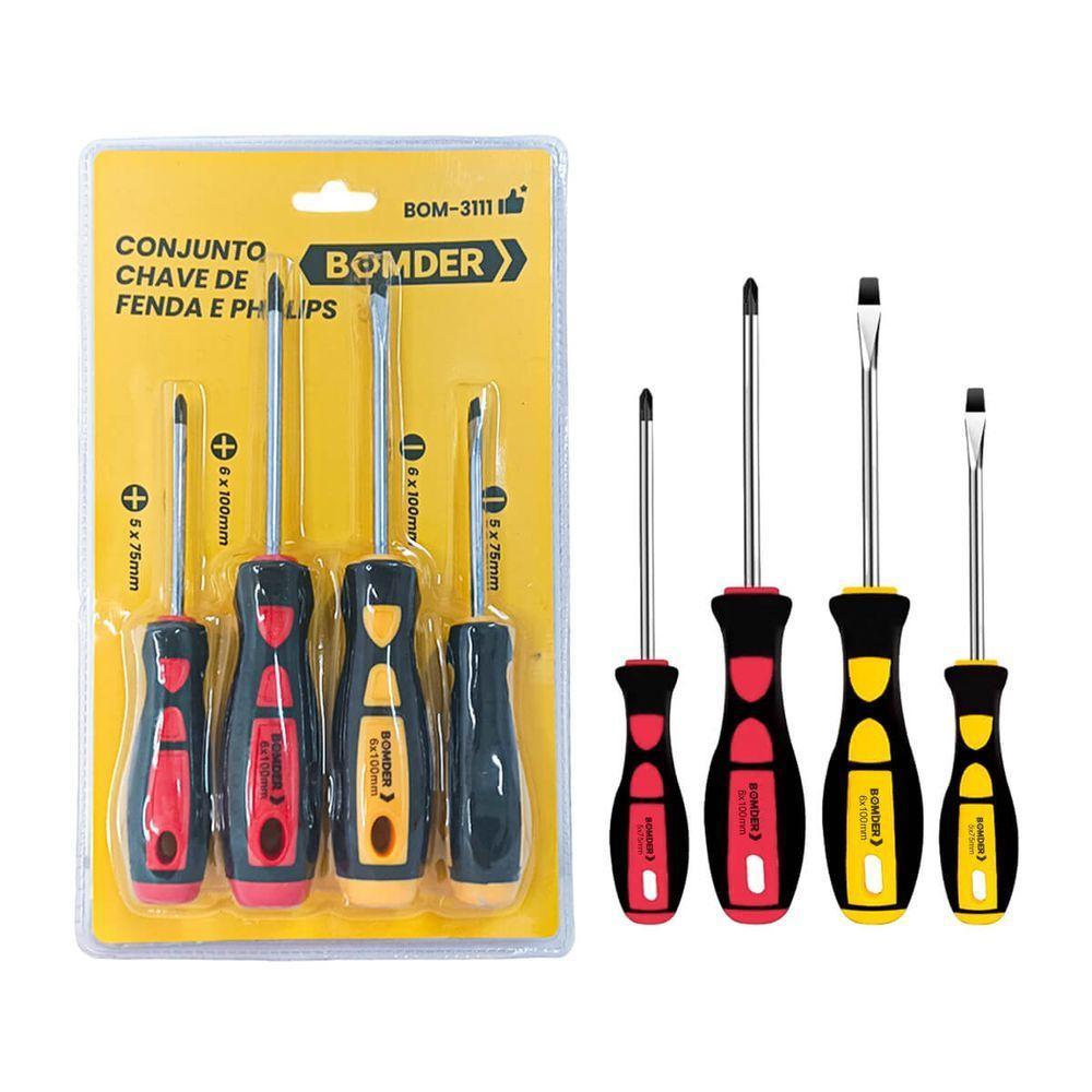 Kit De Chave De Fenda E Phillips 4 Peças Com Imã - 1