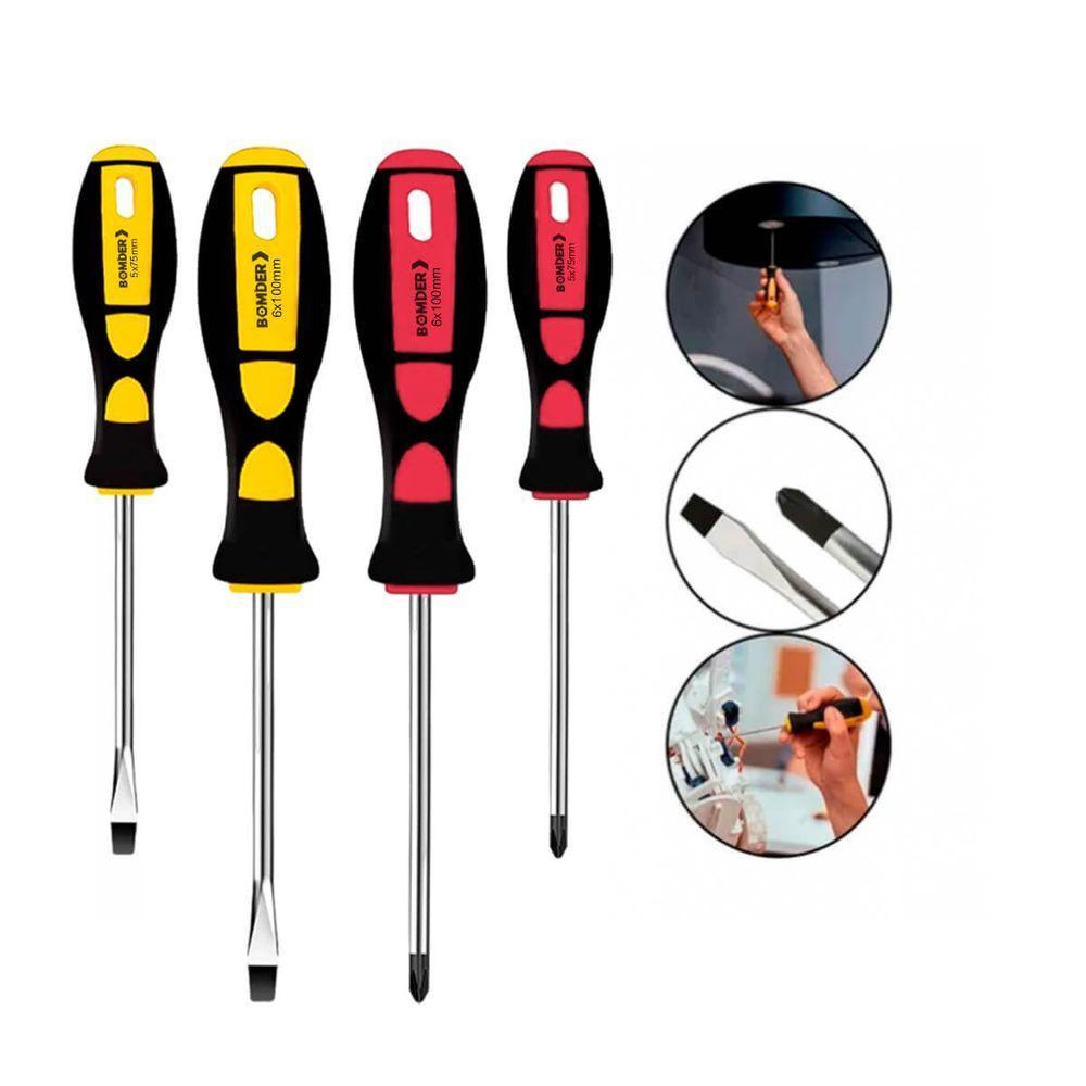 Kit De Chave De Fenda E Phillips 4 Peças Com Imã - 5