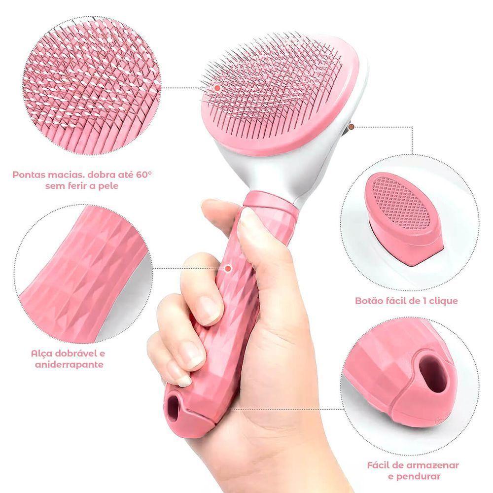 Escova Rasqueadeira Remove Pelos Cães Gatos - 2