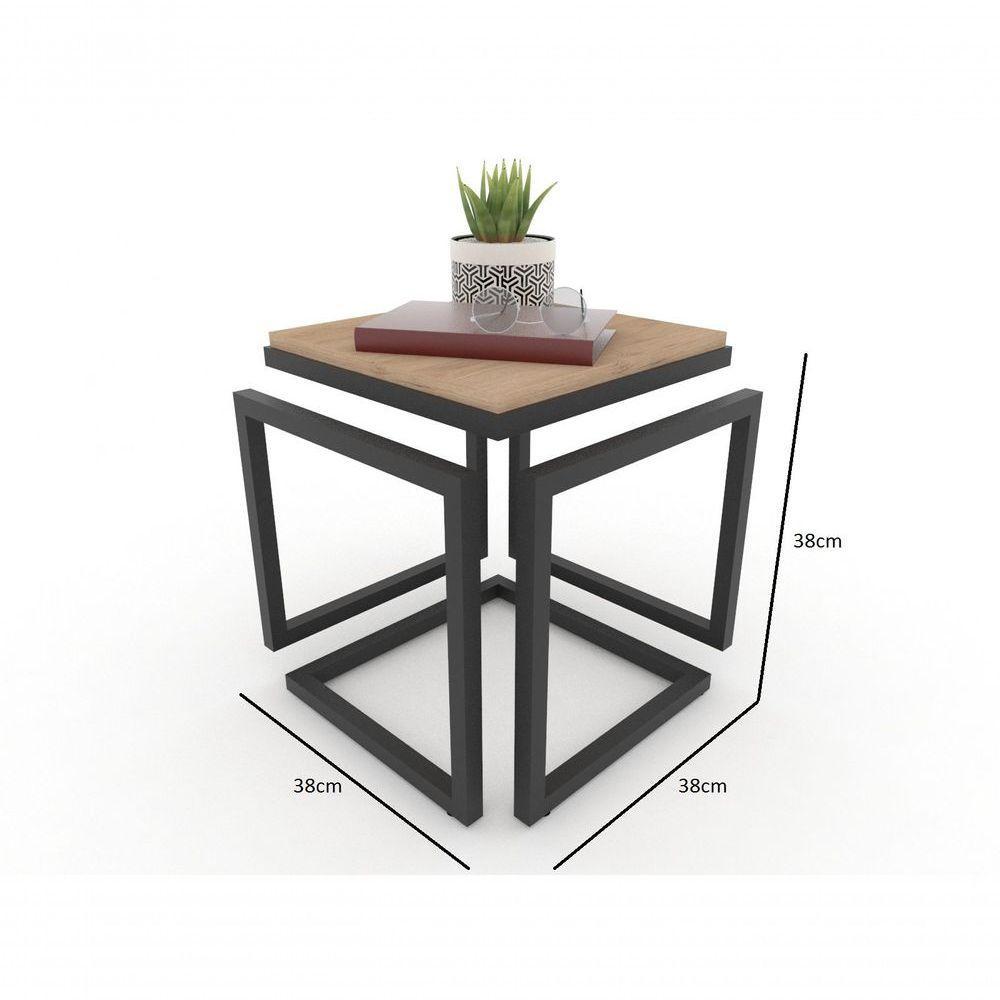 Mesa Lateral Cubo Metalon Preto Carvalho Mel - 40cm - 2