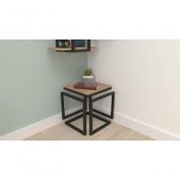 Mesa Lateral Cubo Metalon Preto Carvalho Mel - 40cm