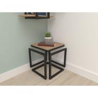 Mesa Lateral Cubo Metalon Preto Carvalho Mel - 40cm - 5