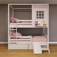 Beliche Casinha Reta Com 02 Gavetas Escorregador E Grade Removível Madeira Maciça Branco/ Rosa Housin - 1