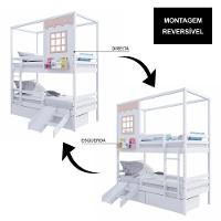 Beliche Casinha Reta Com 02 Gavetas Escorregador E Grade Removível Madeira Maciça Branco/ Rosa Housin - 2