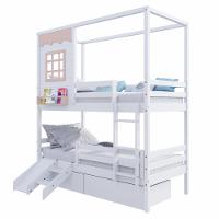 Beliche Casinha Reta Com 02 Gavetas Escorregador E Grade Removível Madeira Maciça Branco/ Rosa Housin - 3