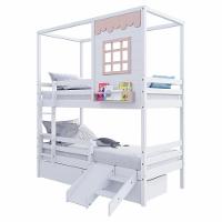 Beliche Casinha Reta Com 02 Gavetas Escorregador E Grade Removível Madeira Maciça Branco/ Rosa Housin - 6